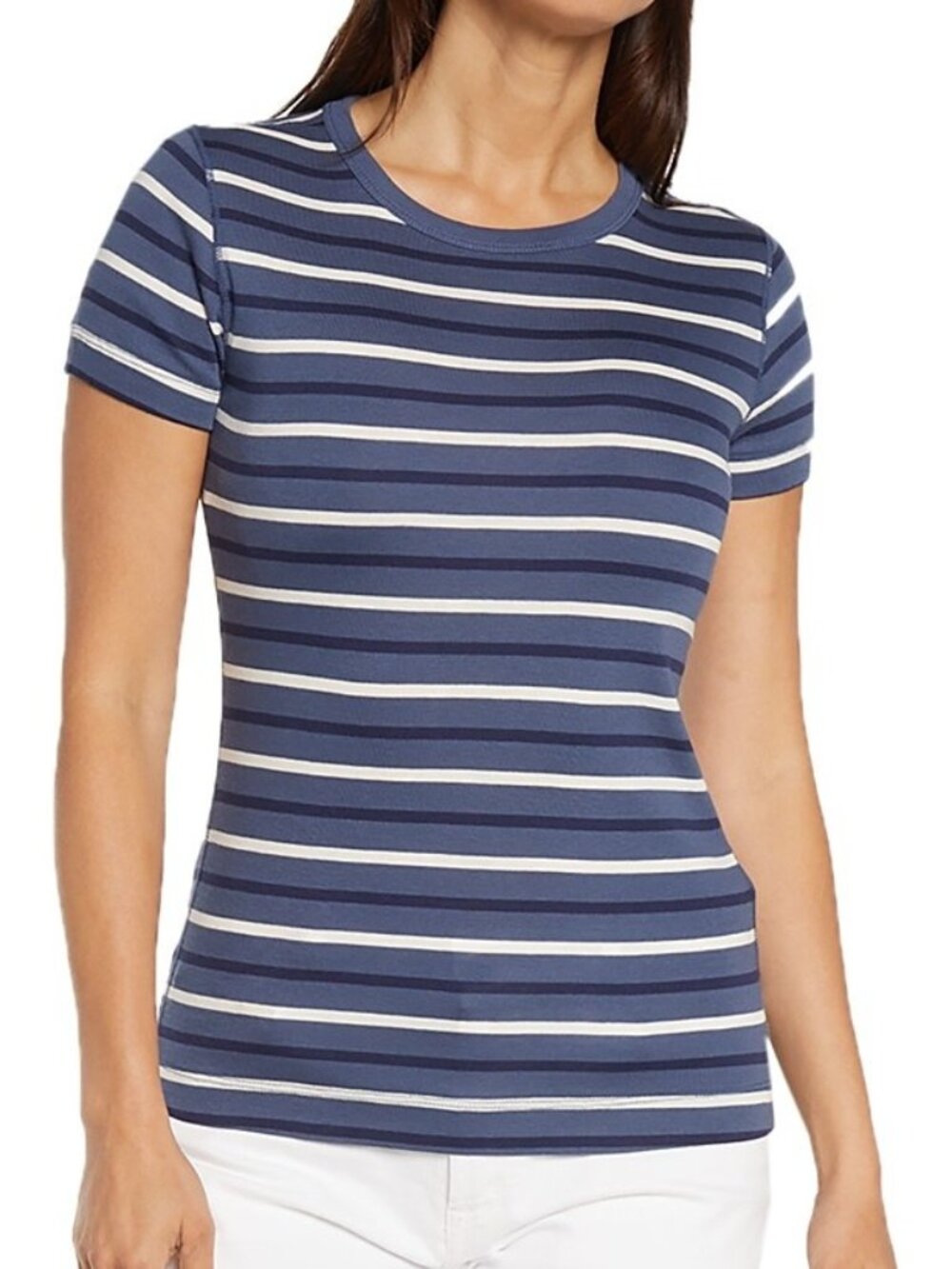 Three Dots Women's Size M Crew Neck Partly Cloudy Stripe Top NEW